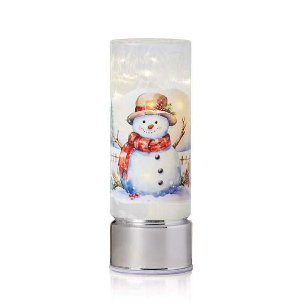 Premier Lit Rotating Glass Pillar - Snowman