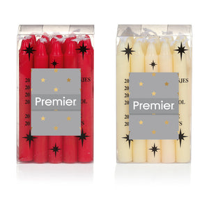 Premier Mini Red OR Ivory Candles - Pack of 20 (Assorted Designs)