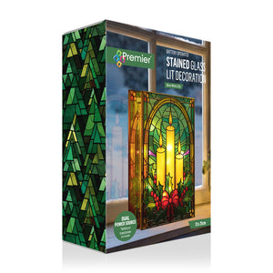 Premier Stained Glass Lit Decoration - Candles