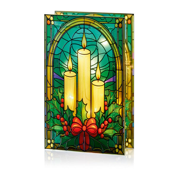 Premier Stained Glass Lit Decoration - Candles
