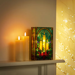 Premier Stained Glass Lit Decoration - Candles