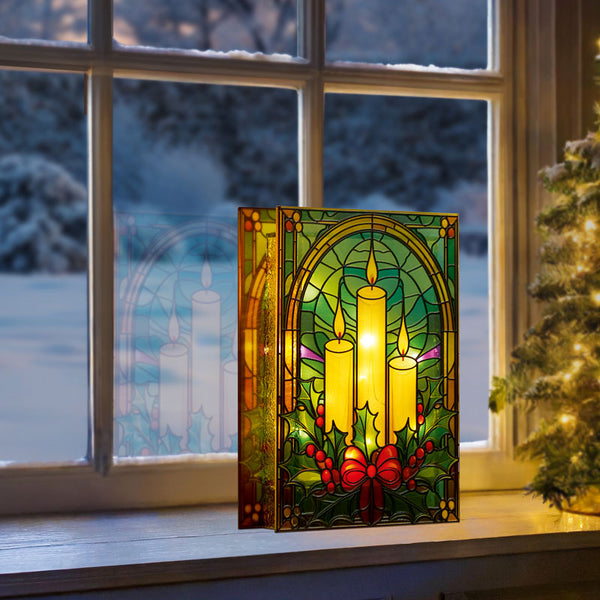 Premier Stained Glass Lit Decoration - Candles