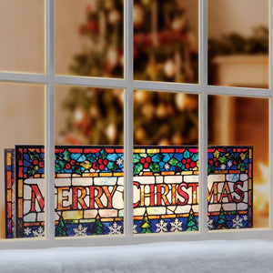 Premier Stained Glass Lit Decoration - Merry Christmas
