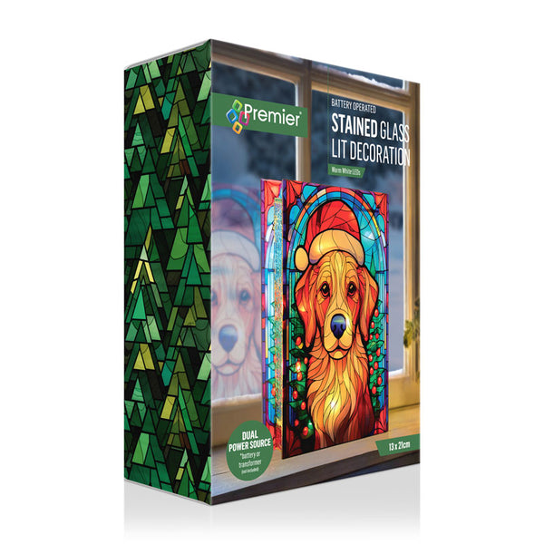 Premier Stained Glass Lit Decoration - Merry Paws