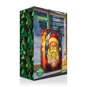 Premier Stained Glass Lit Decoration - Santa