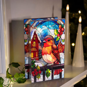 Premier Stained Glass Lit Decoration - Snowy Robin