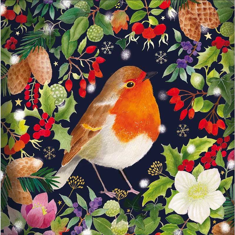 Robin In Foliage Christmas Cards (Pack of 10)
