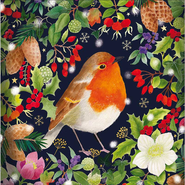Robin In Foliage Christmas Cards (Pack of 10)