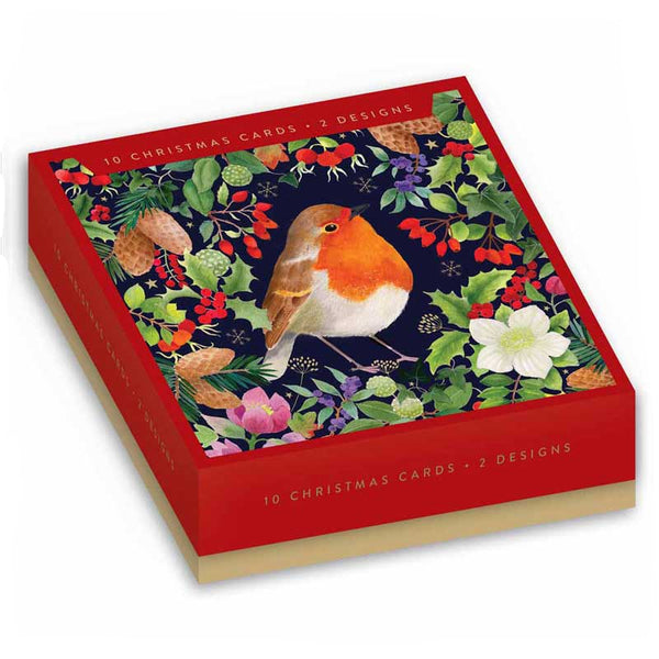 Robin In Foliage Christmas Cards (Pack of 10)