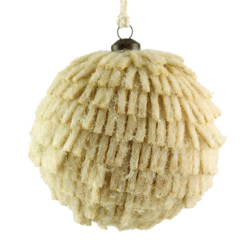 SageDecor Cream Felt Fringed Hanging Ball