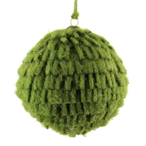 SageDecor Green Felt Fringed Hanging Ball