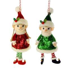 SageDecor Hanging Sequin Elf (Assorted Designs)