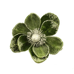 SageDecor Green Velvet Frosted Magnolia Head Clip