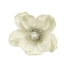 SageDecor White Velvet Frosted Magnolia Head Clip