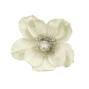 SageDecor White Velvet Frosted Magnolia Head Clip