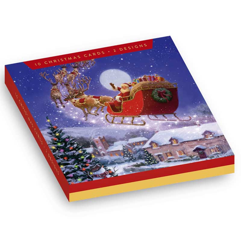 Santa & Reindeer Christmas Cards (Pack of 10)