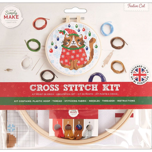Simply Make Cross Stitch Kit - Festive Cat