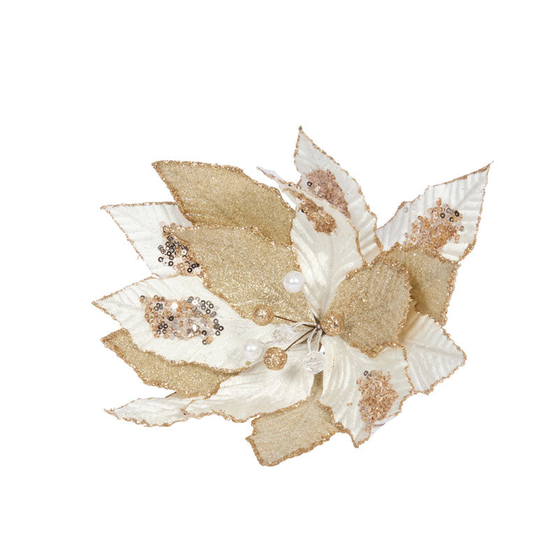 Three Kings Champagne Shimmer Poinsettia Clip