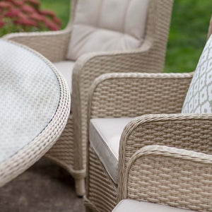 Bramblecrest Somerford 8 Seat Garden Dining Set in Sandstone with Elliptical Table, 2 Reclining Chairs, Lazy Susan, 3m Parasol &amp; 15kg Base