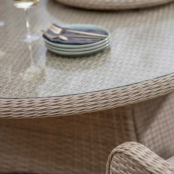 Bramblecrest Somerford 8 Seat Garden Dining Set in Sandstone with Elliptical Table, 2 Reclining Chairs, Lazy Susan, 3m Parasol &amp; 15kg Base