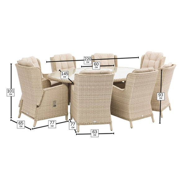 Bramblecrest Somerford 8 Seat Garden Dining Set in Sandstone with Elliptical Table, 2 Reclining Chairs, Lazy Susan, 3m Parasol &amp; 15kg Base
