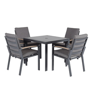 Supremo Modena 4 Seat Dining Set with 90cm Square Table, 2.5m Parasol & Base