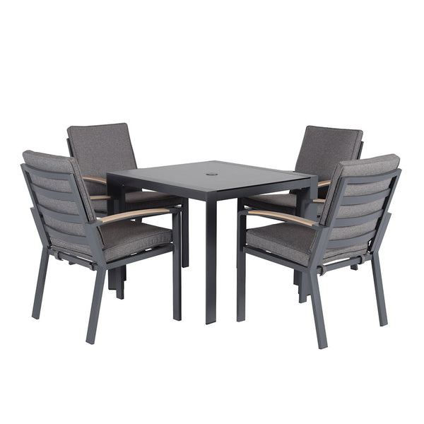 Supremo Modena 4 Seat Dining Set with 90cm Square Table, 2.5m Parasol & Base