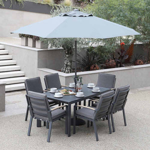 Supremo Modena 6 Seat Dining Set with Rectangular Table, 3m Parasol & Base
