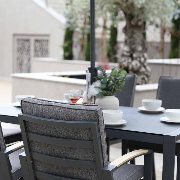 Supremo Modena 6 Seat Dining Set with Rectangular Table, 3m Parasol & Base