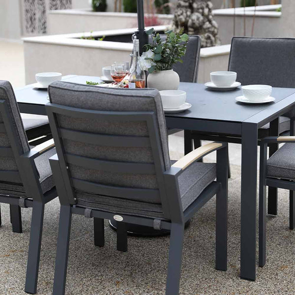 Supremo Modena 6 Seat Dining Set with Rectangular Table, 3m Parasol & Base