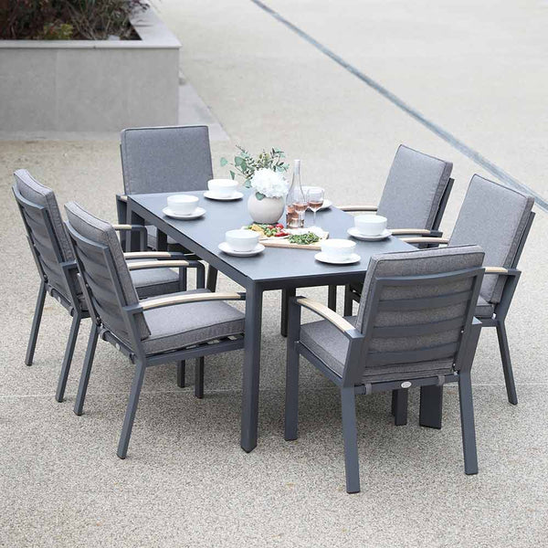 Supremo Modena 6 Seat Dining Set with Rectangular Table, 3m Parasol & Base