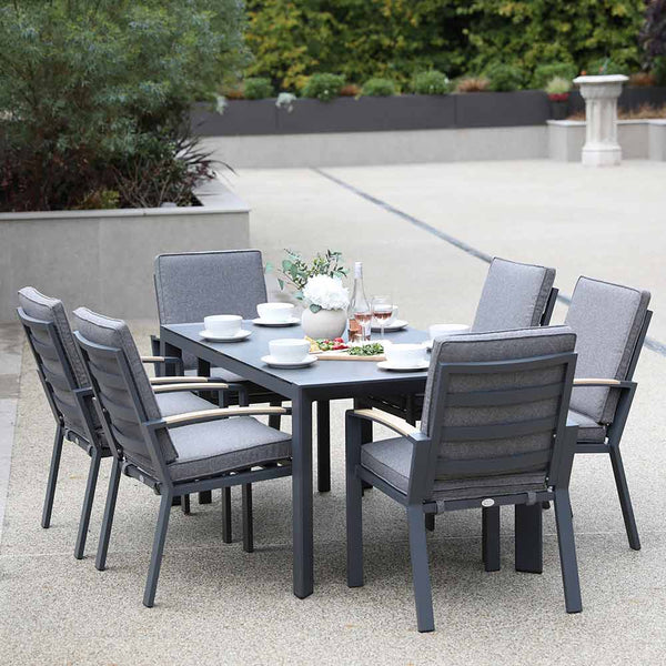 Supremo Modena 6 Seat Dining Set with Rectangular Table, 3m Parasol & Base