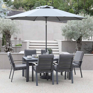 Supremo Modena 6 Seat Dining Set with Rectangular Table, 3m Parasol & Base
