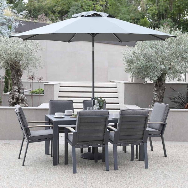 Supremo Modena 6 Seat Dining Set with Rectangular Table, 3m Parasol & Base