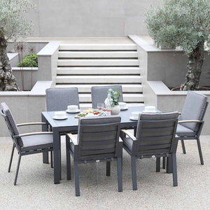 Supremo Modena 6 Seat Dining Set with Rectangular Table, 3m Parasol & Base