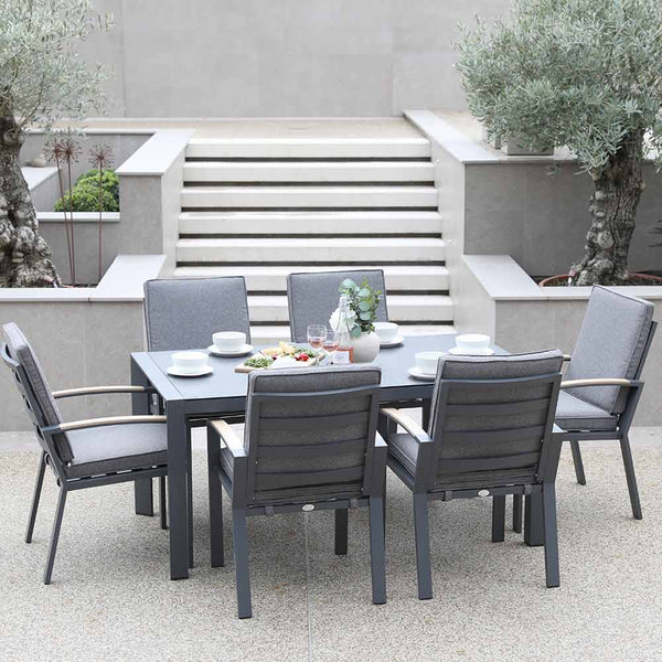 Supremo Modena 6 Seat Dining Set with Rectangular Table, 3m Parasol & Base