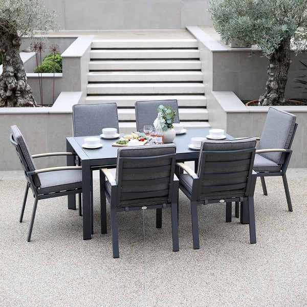 Supremo Modena 6 Seat Dining Set with Rectangular Table, 3m Parasol & Base