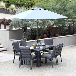 Supremo Modena 6 Seat Dining Set with Rectangular Table, 3m Parasol & Base