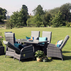 Supremo Tivoli 6 Seat Reclining Dining Set with Rectangular Table, 3m Parasol & Base