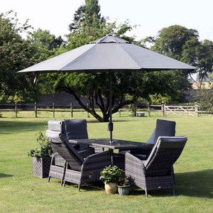 Supremo Tivoli 6 Seat Reclining Dining Set with Rectangular Table, 3m Parasol & Base