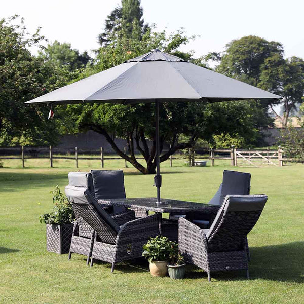 Supremo Tivoli 6 Seat Reclining Dining Set with Rectangular Table, 3m Parasol & Base