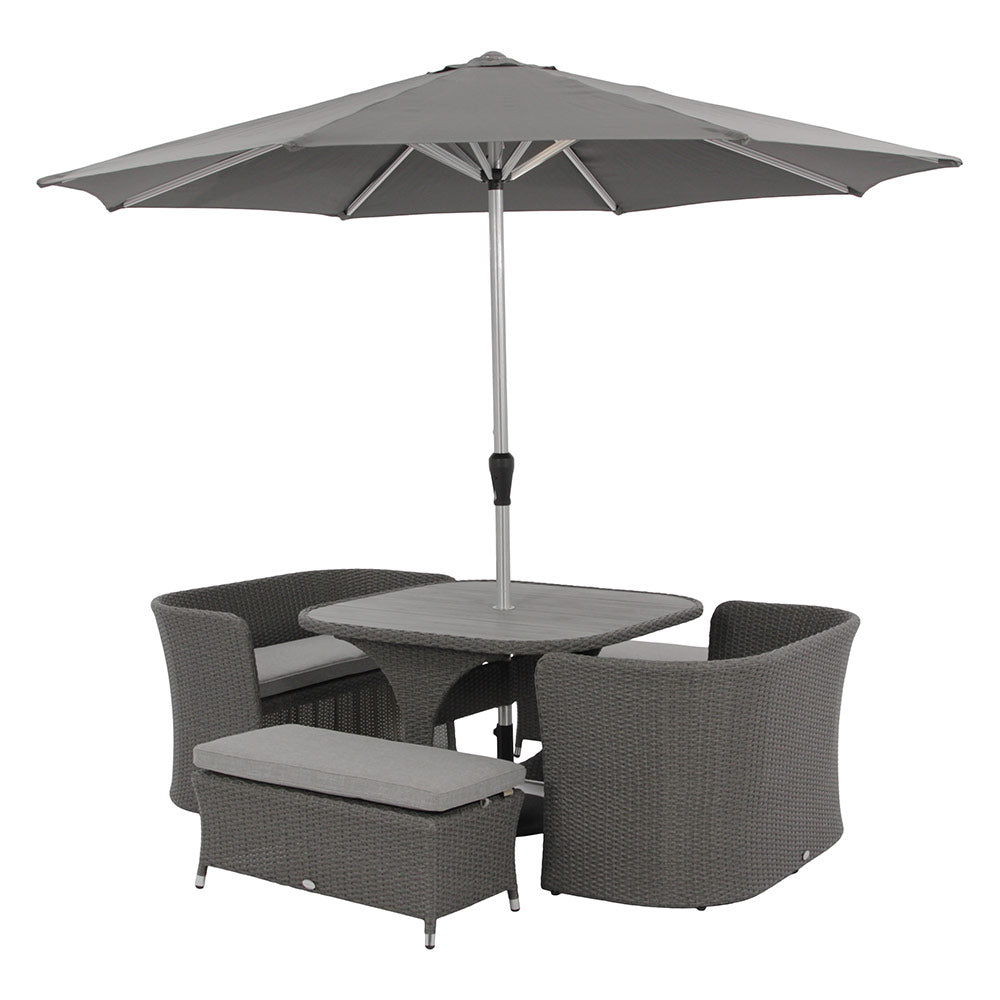 Bramblecrest Tetbury Tree-Free Balcony Set in Pewter with 2.5m Parasol & 15kg Base