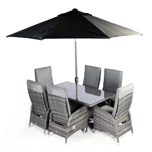 Supremo Tivoli 6 Seat Reclining Dining Set with Rectangular Table, 3m Parasol & Base