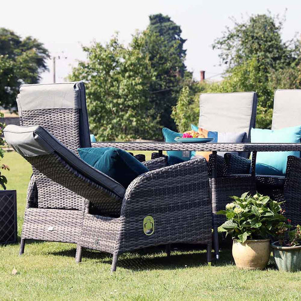 Supremo Tivoli 6 Seat Reclining Dining Set with Rectangular Table, 3m Parasol & Base