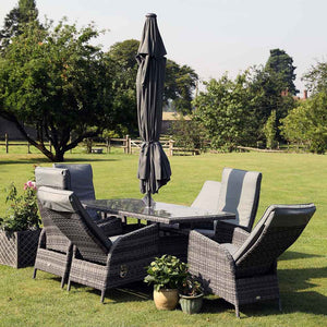 Supremo Tivoli 6 Seat Reclining Dining Set with Rectangular Table, 3m Parasol & Base