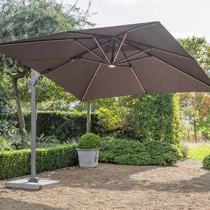 Bramblecrest Truro 3 x 3 m Square Cantilever Parasol in Grey with LED, Granite Base & Cover