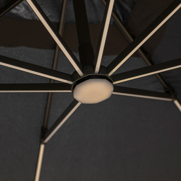 Bramblecrest Truro 3 x 3 m Square Cantilever Parasol in Grey with LED, Granite Base & Cover