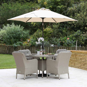 Orchard Life Victoria 4 Seat Dining Set with 120cm Round Table, 2.5m Parasol & Base