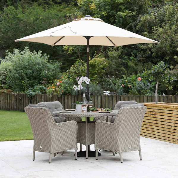 Orchard Life Victoria 4 Seat Dining Set with 120cm Round Table, 2.5m Parasol & Base