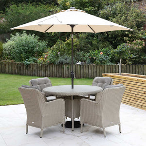 Orchard Life Victoria 4 Seat Dining Set with 120cm Round Table, 2.5m Parasol & Base